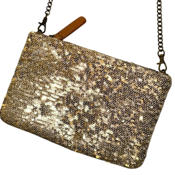J Crew Gold Sequin Crossbody Bag Purse Clutch with Detachable Chain Link Strap - Picture 4 of 6